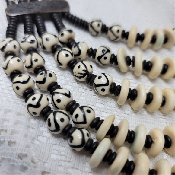 Bone Beaded Necklace 4 Strands - Picture 7 of 8